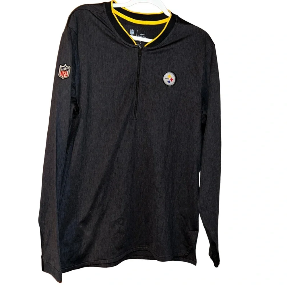 Nike NFL Pittsburgh Steelers black Long Sleeve 3/4 zip Top pullover shirt Large